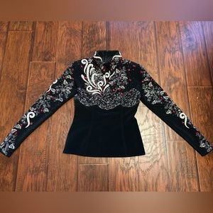 Elegant Black and Red Embroidered Blazer